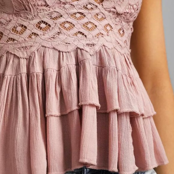 Free People Adella Lace Peplum Camisole Mauve Pink Size Medium - Picture 5 of 6